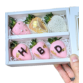 6pcs Pink Gold White "HBD" Chocolate Strawberries Gift Box